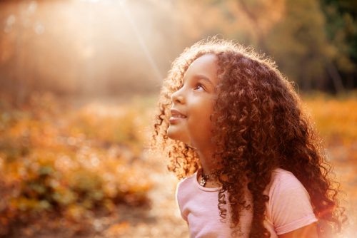 Afro,American,Happiness,Little,Girl,With,Curly,Hair,Receives,Miracle